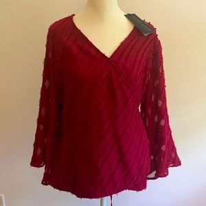Size: Small Dear John Dark Red Long Sleeve Textured Wrap Blouse